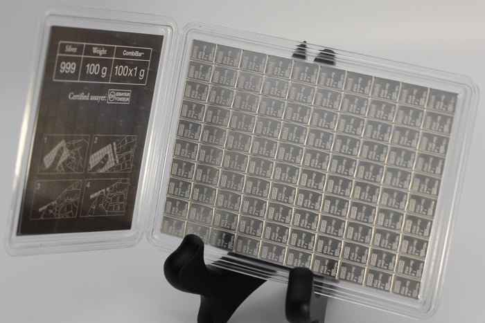 100 Gram Silver Bar - Valcambi Silver CombiBar 100 x 1 gram Sealed w/ Assay Card