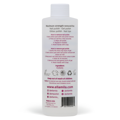 100% Pure Acetone Nail Polish Remover 8 fl oz bottle, back label with directions and ingredients