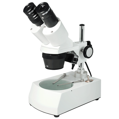 10X & 30X Widefield Student Binocular Stereo Microscope Top & Bottom Light, SKU FS12110224, three quarter front view