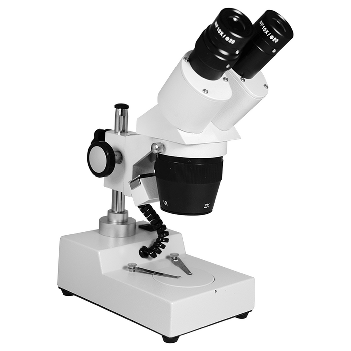 10X/30X Widefield Stereo Microscope, Binocular, Post Stand, LED Top Light (360° Rotatable Head)