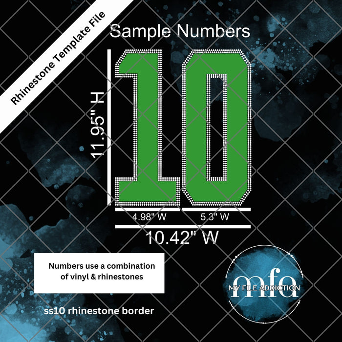 11.95 Inch Athletic Numbers Rhinestone & Vinyl Template File - My File Addiction