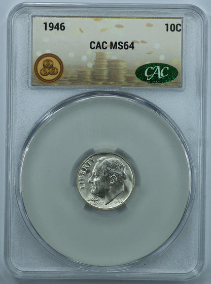 1946 Roosevelt Dime 10c - CAC MS64