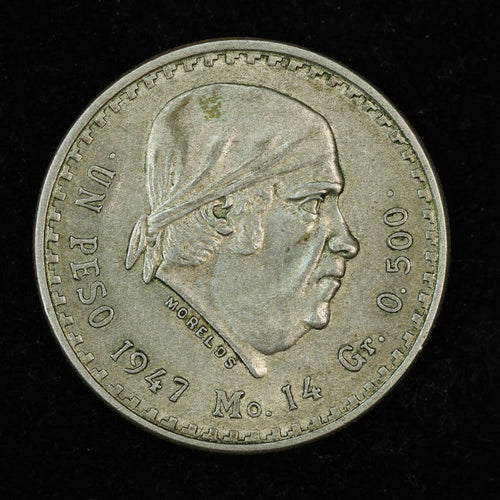 1947 Mexico 1 Peso Silver Coin (.500 purity, 0.225 oz ASW)