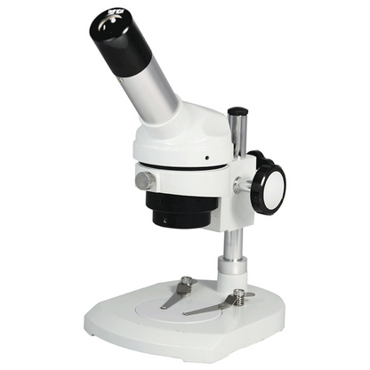 20X Widefield Stereo Microscope, Monocular, Post Stand, FOV 7.5mm for Dissecting, SKU FS12080111, three quarter front view