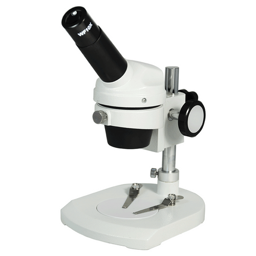 20X Widefield Stereo Microscope, Monocular, Post Stand, FOV 9mm for Dissecting, SKU FS12080112, three quarter front view
