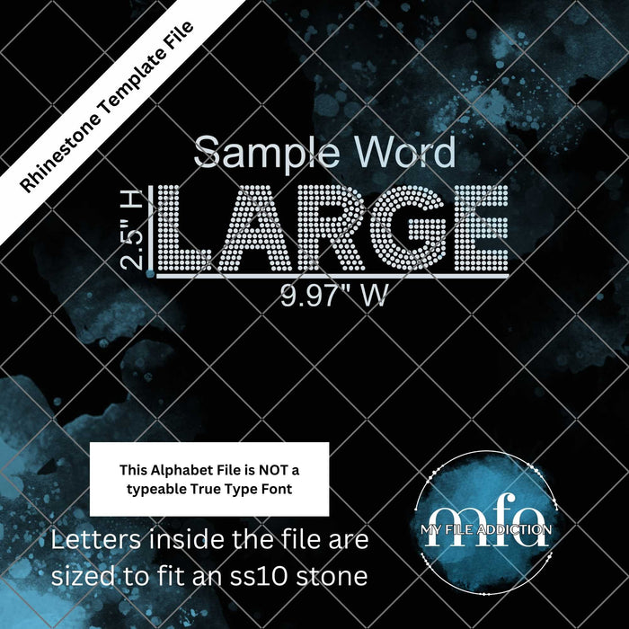 2.5 Inch Arial Bold Single Color Letters Rhinestone Template File