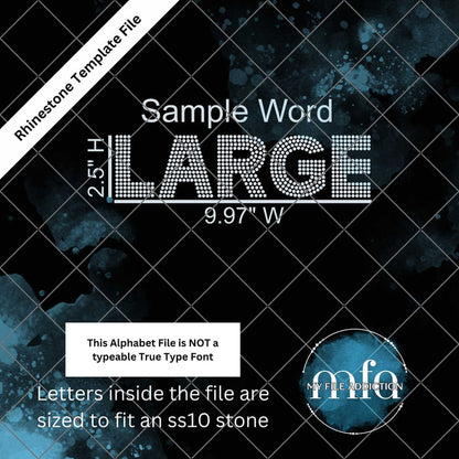 2.5 Inch Arial Bold Single Color Letters Rhinestone Template File