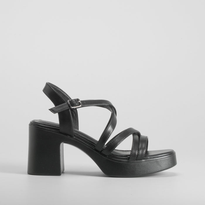 Sandalia tacón tiras negra NYC
