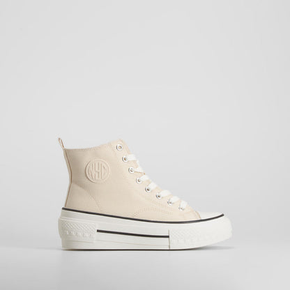 Zapatilla alta de lona cuña beige NYC