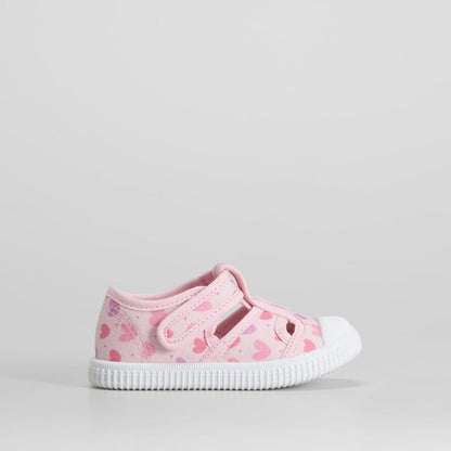Zapatilla lona cangrejera corazón bebé rosa BACHE