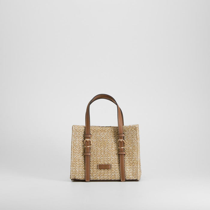 Bolso bandolera rafia hebillas beige PICCOLA PIU