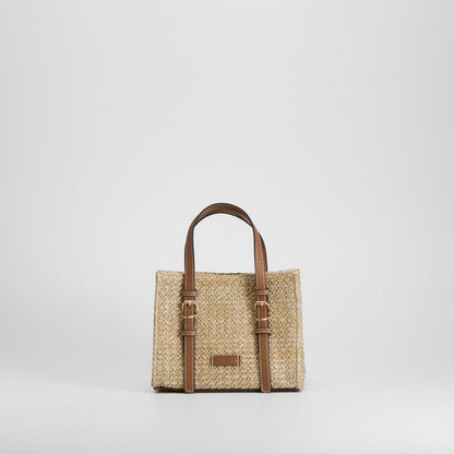 Bolso bandolera rafia hebillas beige PICCOLA PIU