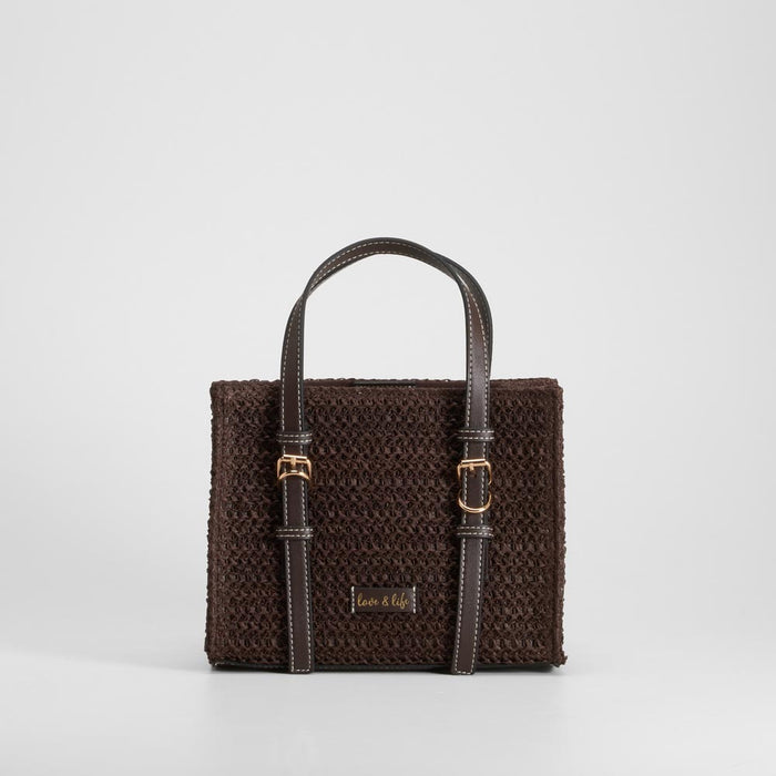 Bolso rafia asa doble marrón PICCOLA PIU