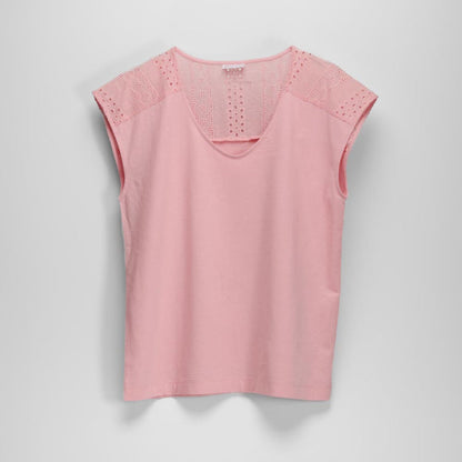 Camiseta manga corta bordada coral PICCOLA PIU