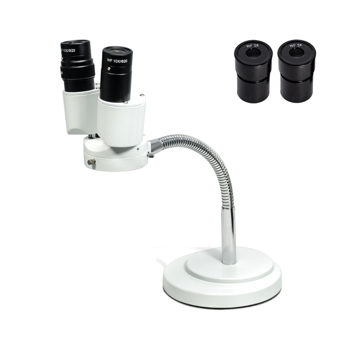 4X/8X Binocular Gooseneck Stereo Microscope, SKU FS12050121, three quarter front view