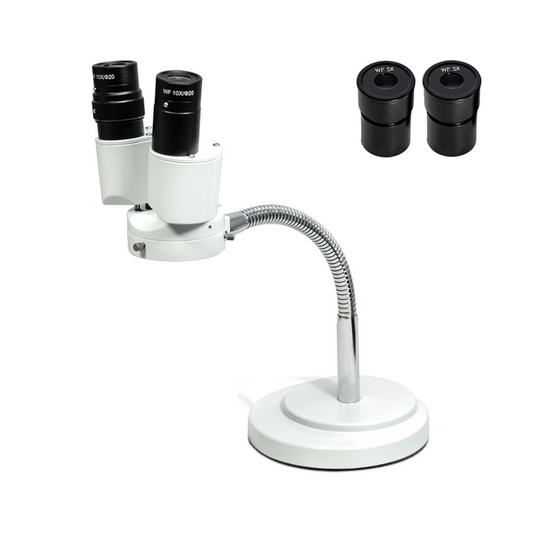 4X/8X Binocular Gooseneck Stereo Microscope, SKU FS12050121, three quarter front view