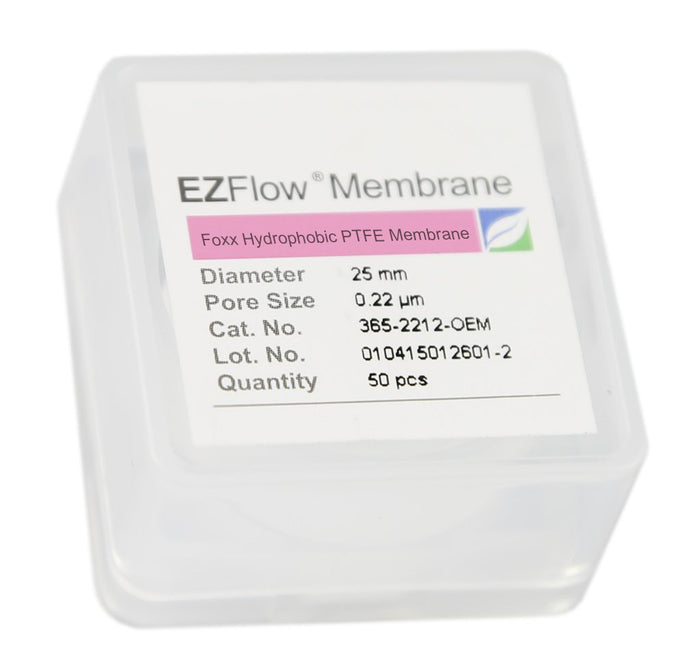50-pack EZFlow® 25mm 0.2µm PTFE Membrane Disc Filter - Hydrophobic laboratory filter for research and bioprocessing. | img_1 | Foxx Life Sciences Global | shopfls.com