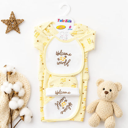 6 Piece Fleece Newborn Starter Set Yellow – Soft Baby Welcome Gift Set (0-3 Months)
