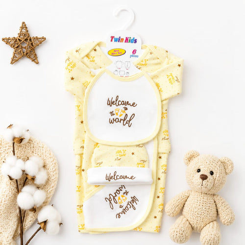 6 Piece Fleece Newborn Starter Set Yellow – Soft Baby Welcome Gift Set (0-3 Months)
