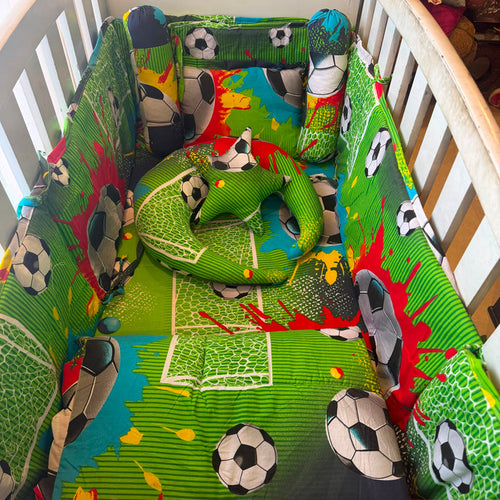 8 Piece Baby Cot Bedding Set Green Football | Complete Cot Bedding Set