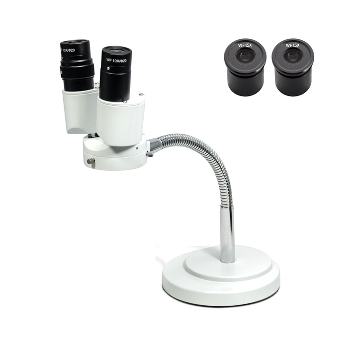 8X/12X Binocular Gooseneck Stereo Microscope, SKU FS12050122, three quarter front view