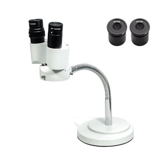 8X/12X Binocular Gooseneck Stereo Microscope, SKU FS12050122, three quarter front view
