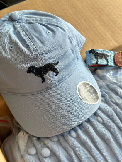 Carolina Blue Black Dog Fob Style Needlepoint Keychain - Detail View - Smathers & Branson