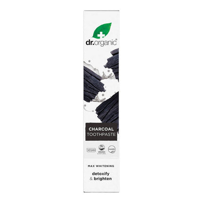 100ml box Dr. Organic Activated Charcoal Toothpaste with silica, Icelandic moss, and peppermint oil.