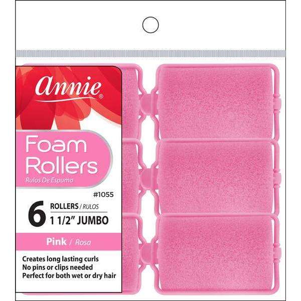 Annie Foam Hair Rollers 1 1/2 Inch Jumbo, 6 Count, Pink