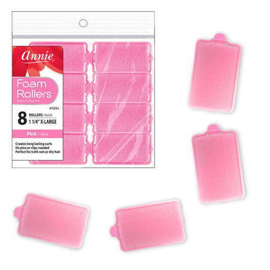 Annie Foam Hair Rollers 1 1/4 Inch X-Large, 8 Count, Pink