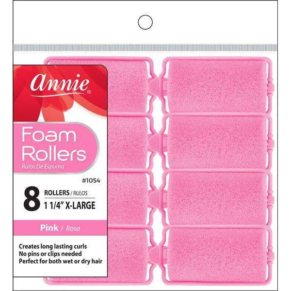 Annie Foam Hair Rollers 1 1/4 Inch X-Large, 8 Count, Pink