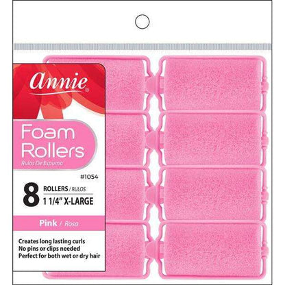 Annie Foam Hair Rollers 1 1/4 Inch X-Large, 8 Count, Pink