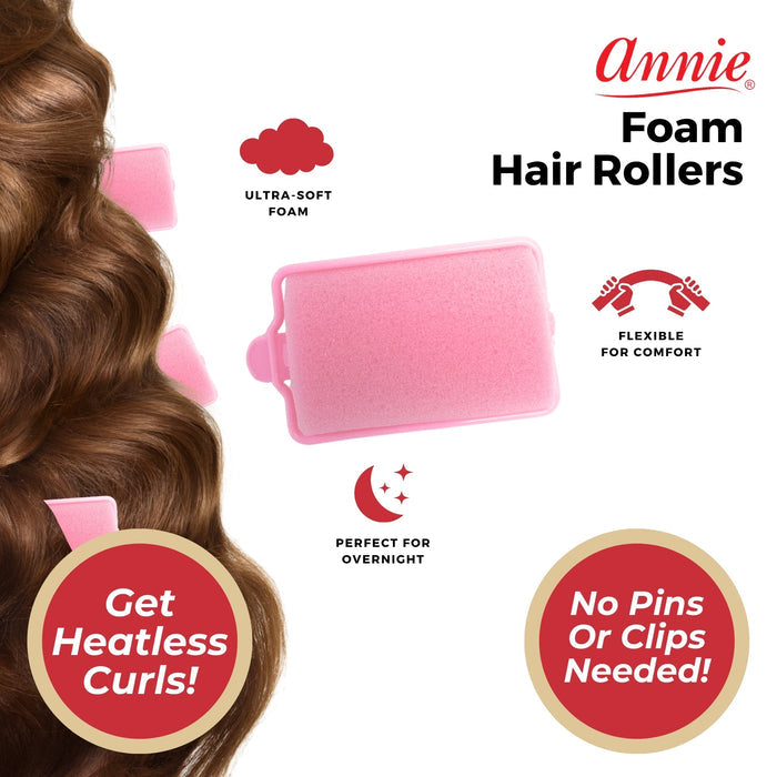 Annie Foam Hair Rollers 1 1/4 Inch X-Large, 8 Count, Pink