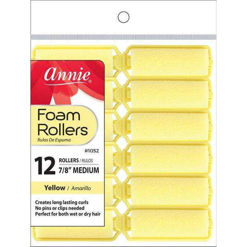 Annie Foam Hair Rollers 7/8 Inch Medium, 12 Count, Yellow