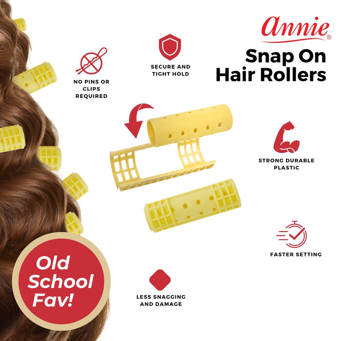 Annie Snap-On Magnetic Hair Rollers 3/4 Inch Medium, 12 Count, Yellow