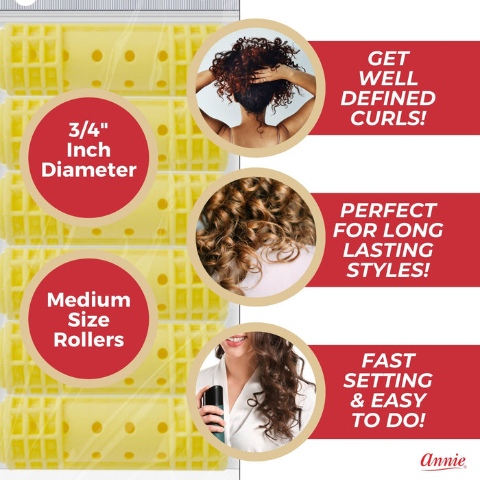 Annie Snap-On Magnetic Hair Rollers 3/4 Inch Medium, 12 Count, Yellow