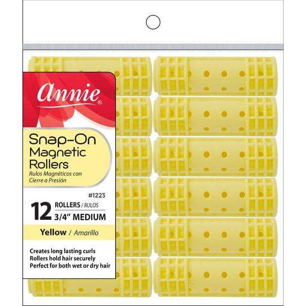 Annie Snap-On Magnetic Hair Rollers 3/4 Inch Medium, 12 Count, Yellow