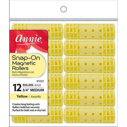 Annie Snap-On Magnetic Hair Rollers 3/4 Inch Medium, 12 Count, Yellow