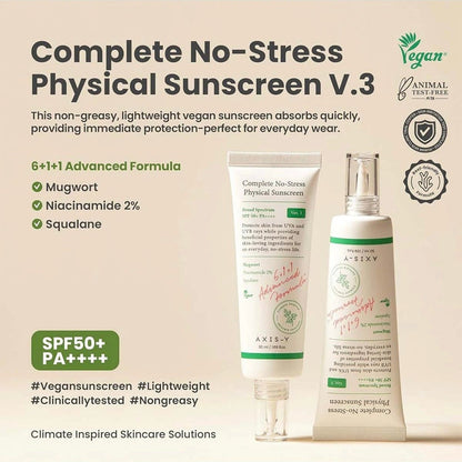 AXIS - Y Complete No - Stress Physical Sunscreen V.3 50ml واقي الشمس الفيزيائي الكامل من AXIS - Y بدون إجهاد الإصدار 3 - Princess Cosmetics Qatar