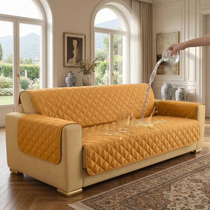 Beige Waterproof Quilted Sofa Cover