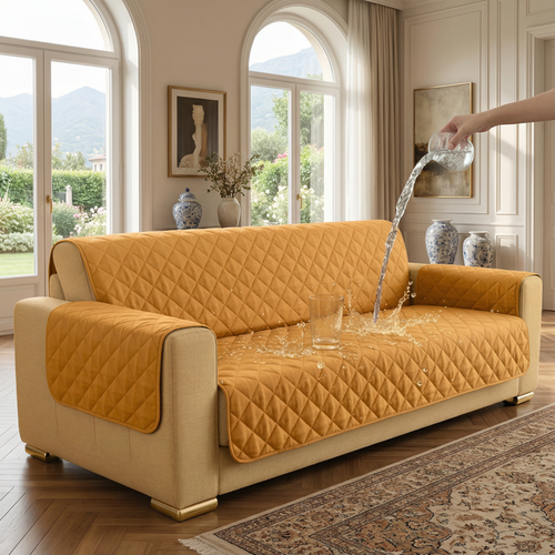 Beige Waterproof Quilted Sofa Cover
