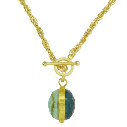 Betty Carre Gisele Necklace, Aqua Mist necklace, Clover necklace, reversible pendant necklace, double sided pendant, gemstone necklace, Betty Carre jewelry, layering necklace, gold necklace, everyday jewelry, colorful pendant necklace, statement necklace, boutique jewelry, gift for her, fashion jewelry, designer jewelry, elegant necklace, versatile jewelry, women's necklace, Betty Carre pendant