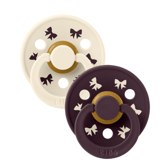 BIBS Pacifier Colour Holiday Bow 2 PACK Latex Size 2 Ivory/Plum