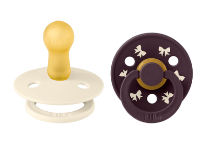 BIBS Pacifier Colour Holiday Bow 2 PACK Latex Size 2 Ivory/Plum
