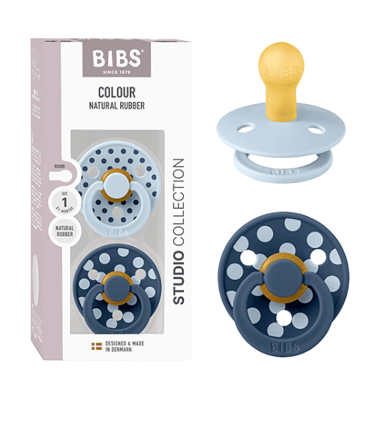 BIBS Studio Colour 2pack Polka Latex S1 Baby Blue/Steel Blue