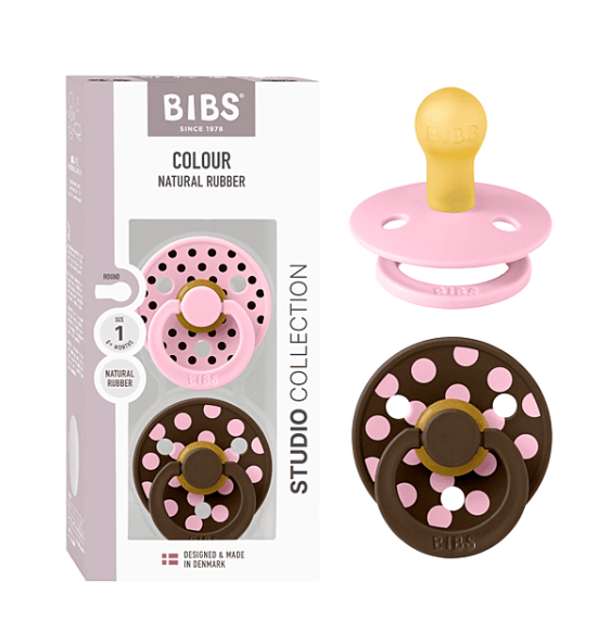Bibs Studio Colour 2pack Polka Latex S1 Baby Pink/Mocha