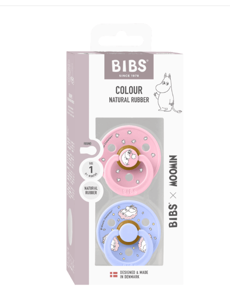 BIBS x Moomin Pacifier Colour 2 PACK Dreaming Latex Size 1 Baby Pink mix