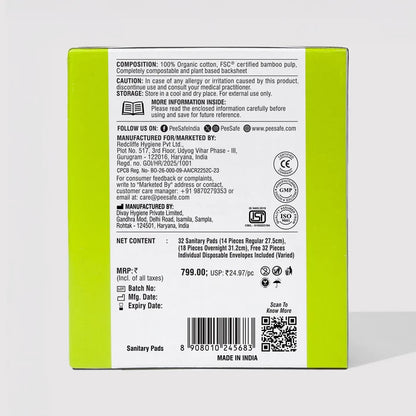 Pee Safe Biodegradable Sanitary Pads - Subscription Pack (Pack of 32)