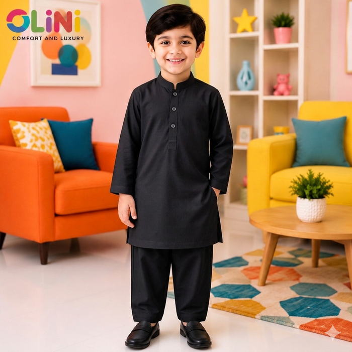 Black Kurta Shalwar All Season Wash N Wear - NUJ - OLINI