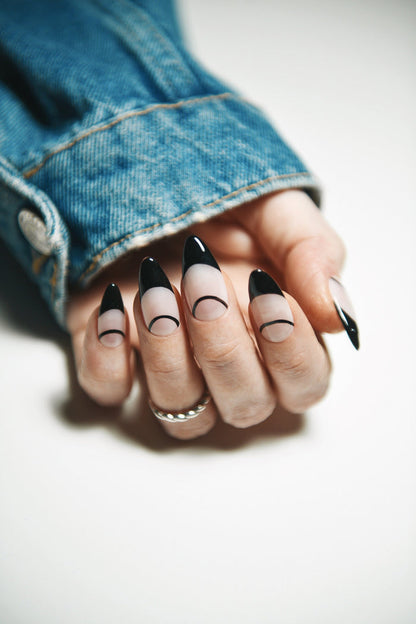 Black Line French Press On Nails – Handmade Reusable Gel Nails | Custom Fit in Any Shape or Length